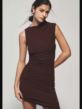 by Anthropologie | Ruched Mock-Neck Knit Dress in Brown NWT!